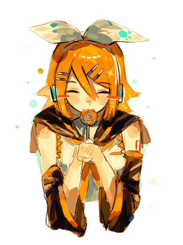 VOCALOID、镜音铃 1名女孩 黑色水手领 黑色袖子 金发 蝴蝶结