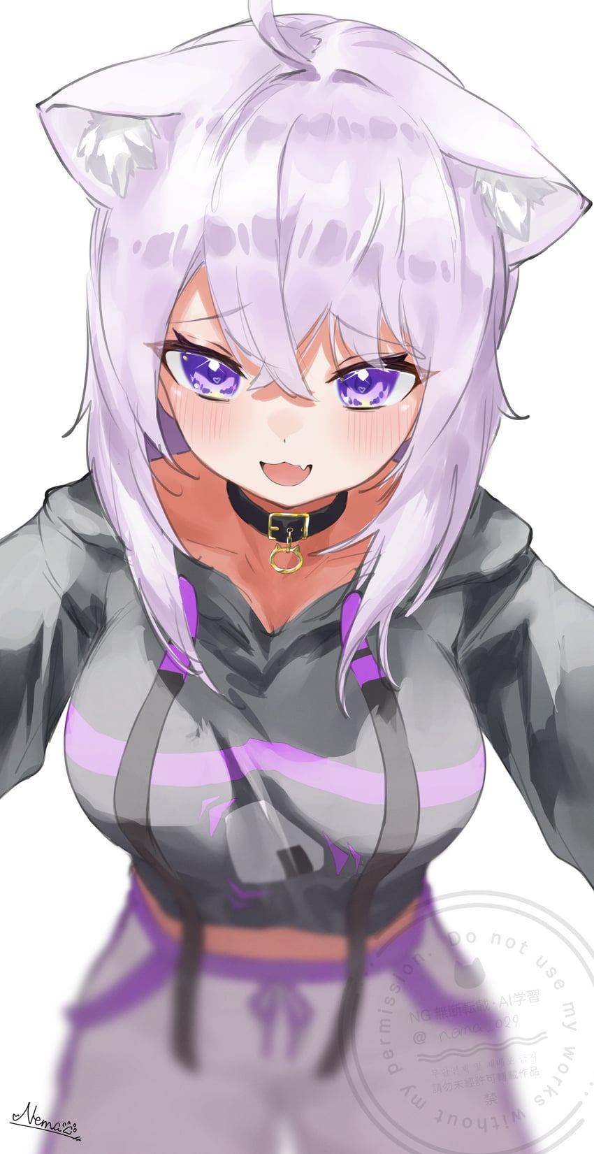 Hololive、猫又小粥、猫又小粥(第一套服装) 1名女孩 猫脸笑 :D 呆毛 兽耳