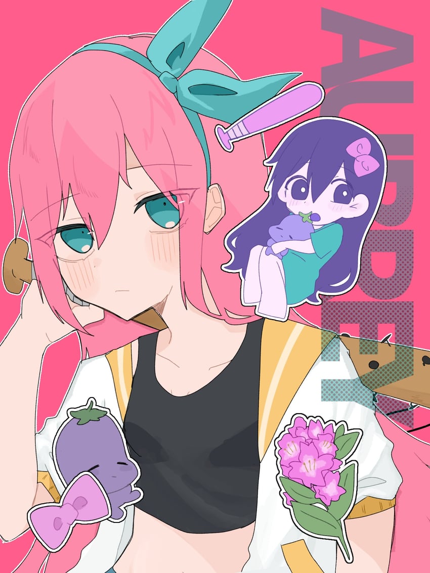OMORI、阿比 (OMORI)、奥布里 (脑内世界) (OMORI) 2名女孩 水蓝色连衣裙 水色瞳 水蓝色发带 棒球棒