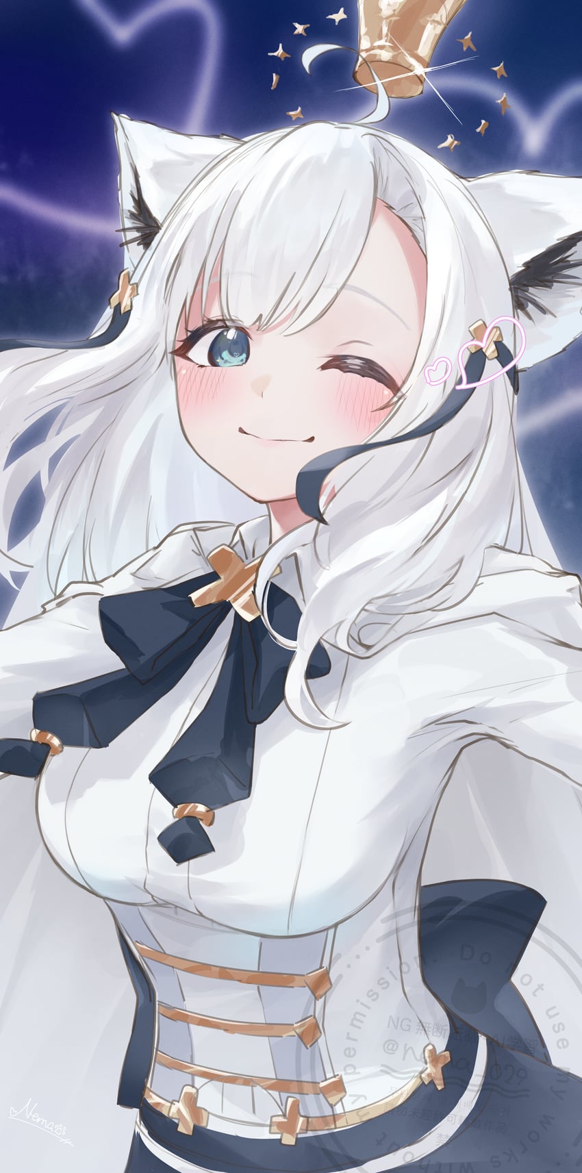 Hololive、白上吹雪、白上吹雪 (FBKingdom) 1名女孩 呆毛 兽耳 水色瞳 乳房