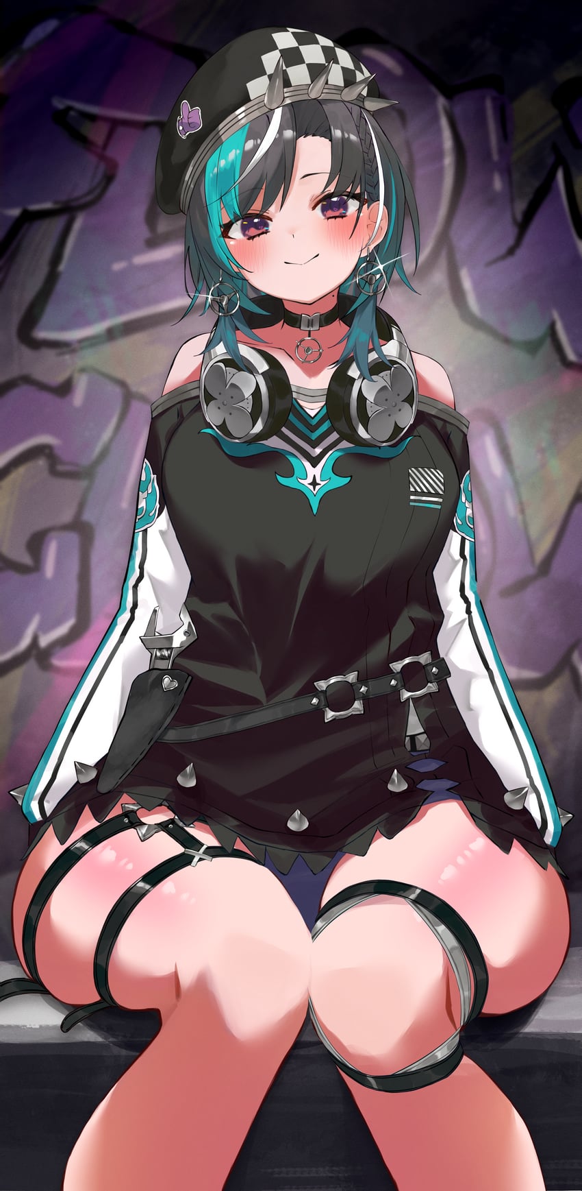 Hololive、hololive DEV_IS、龙胆千早 1名女孩 活动扳手 水色挑染 不对称刘海 腰带