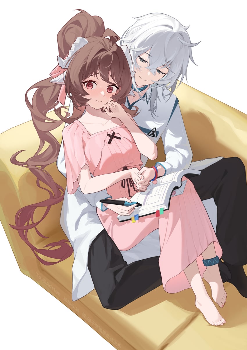 明日方舟、博士 (明日方舟)、艾雅法拉 (明日方舟) 1名男孩 1名女孩 兽耳 赤脚 黑裤子