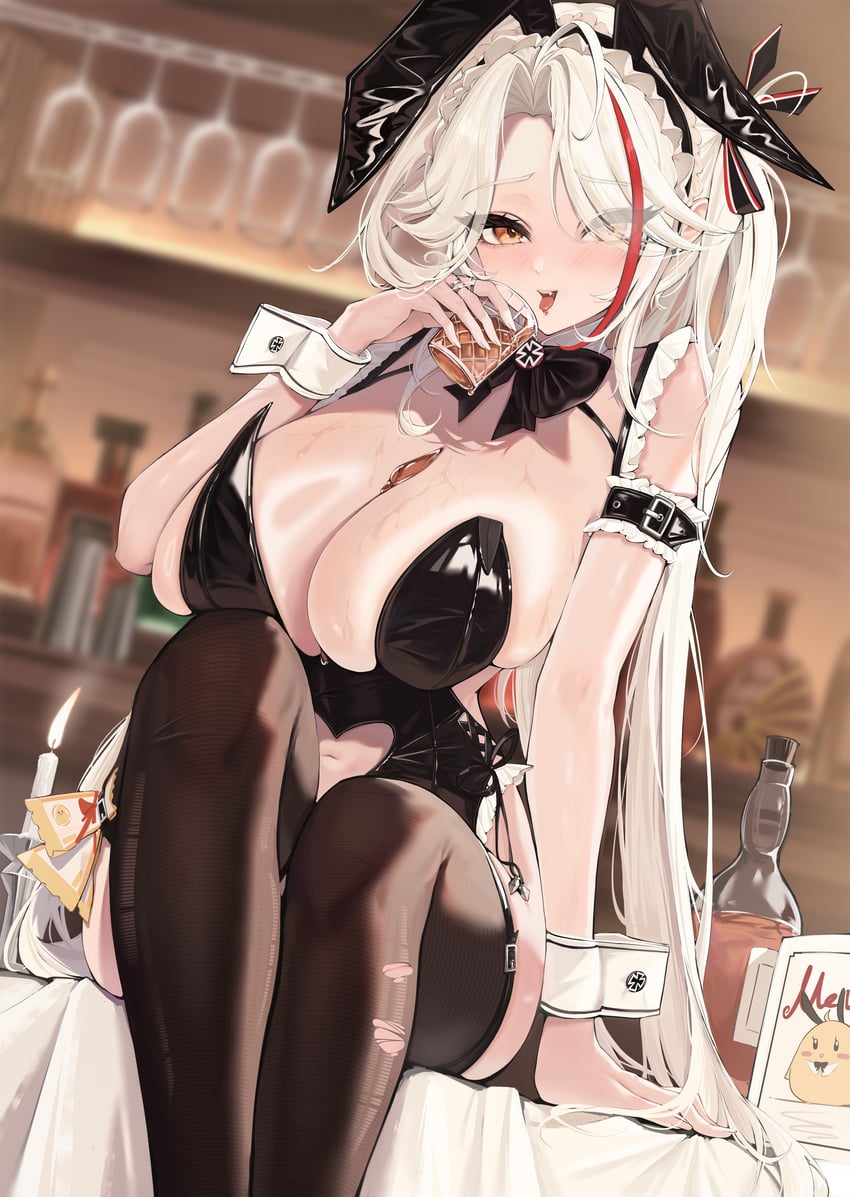 碧蓝航线、蛮啾 (碧蓝航线)、欧根亲王 (碧蓝航线) 1名女孩 酒 兽耳 臂章 酒吧