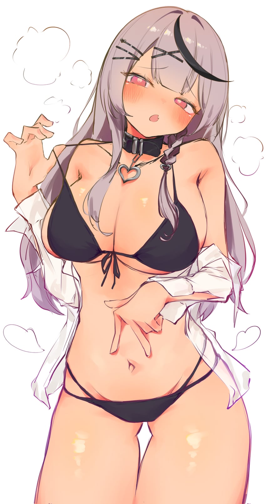Hololive、沙花叉克萝耶 1名女孩 黑色项圈 黑发 乳房 项圈