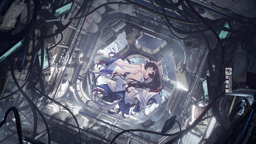 原神、哥伦比娅 (原神) 1名女孩 3D背景 作者标志 黑发 闭眼