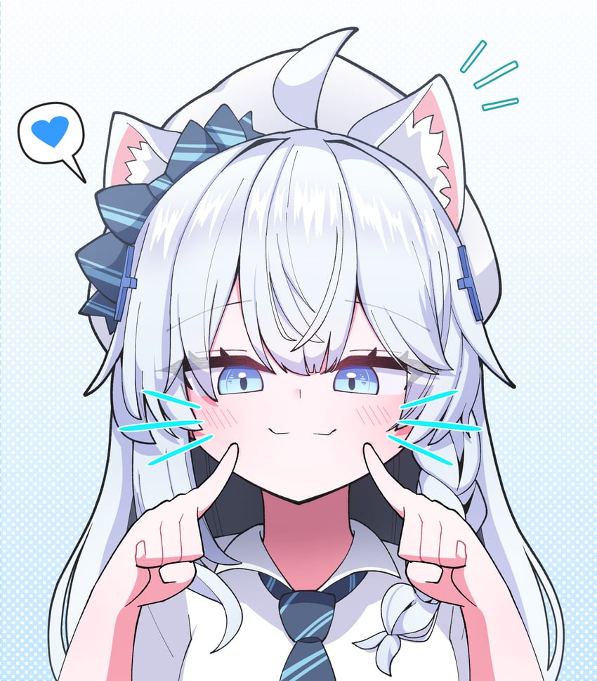 二次元插画 1名女孩 猫脸笑 呆毛 兽耳毛 兽耳