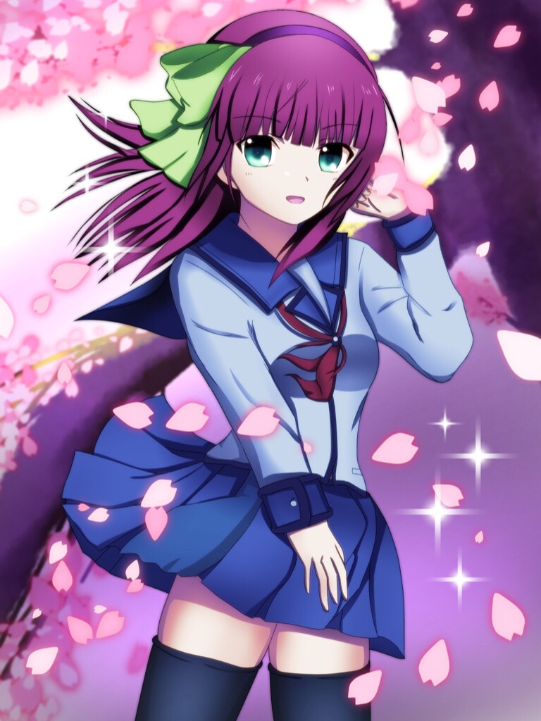 Angel Beats!、中村由利 1名女孩 :D 黑色过膝袜 蓝色水手领 蓝裙子