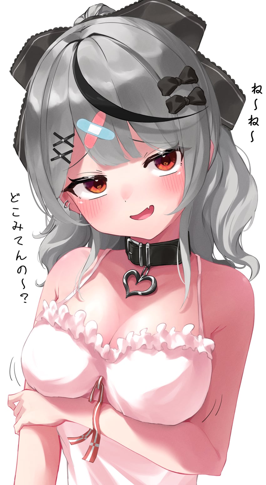 Hololive、沙花叉克萝耶 1名女孩 黑色蝴蝶结 黑发 蝴蝶结 乳房