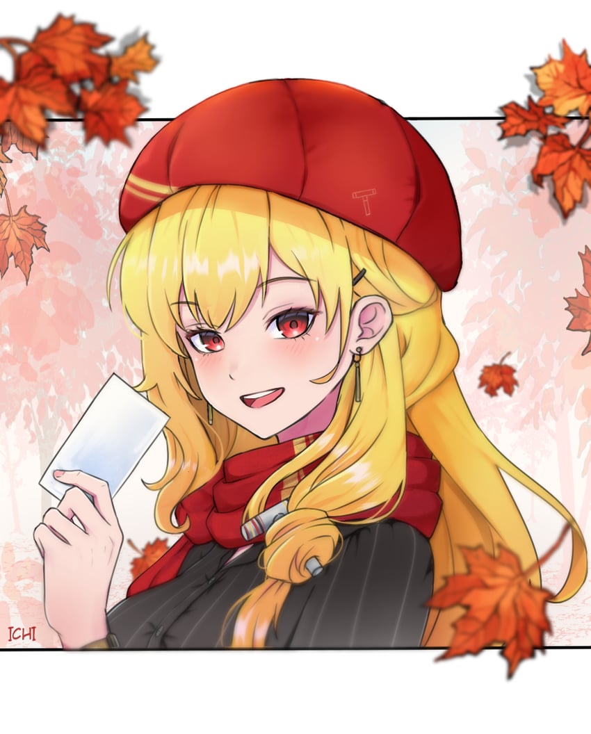 Hololive、Hololive Indonesia、Kaela Kovalskia 1名女孩 秋天 红叶 黑衬衫 金发