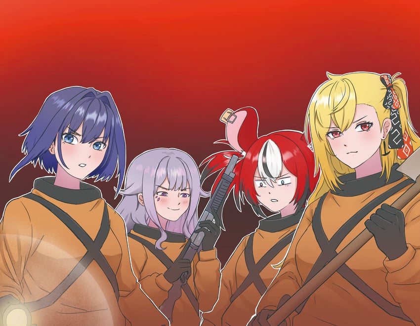 Hololive、Hololive英语、Hololive Indonesia 4个女孩 兽耳 斧头 黑条纹/黑挑染 金发