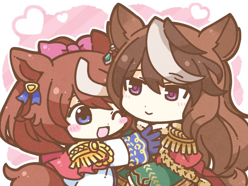 赛马娘、鲁道夫象征 (皇帝之路) (赛马娘)、鲁道夫象征 (赛马娘) 2名女孩 饰绪 兽耳 蓝眼 蓝色手套