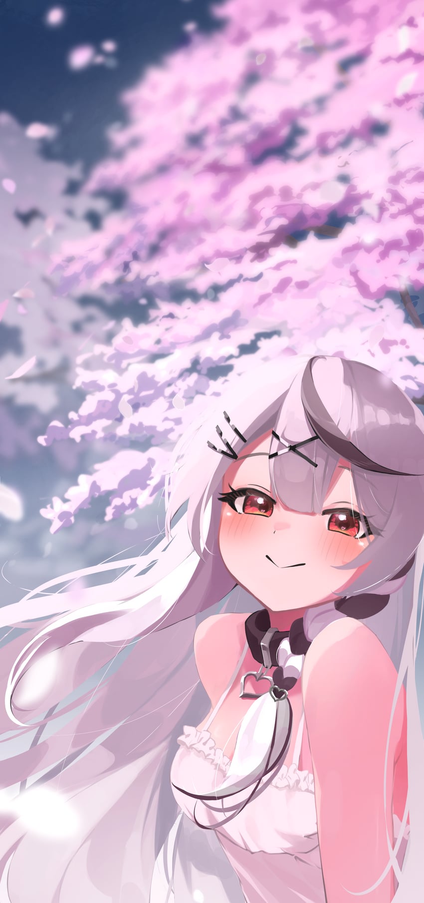 Hololive、沙花叉克萝耶 1名女孩 露肩 黑色项圈 黑发 乳房