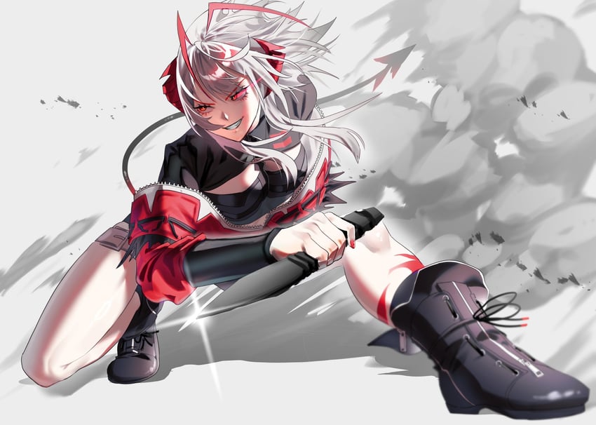 明日方舟、W (明日方舟)、维什戴尔 (明日方舟) 1名女孩 呆毛 呆毛 触角 手放在背后