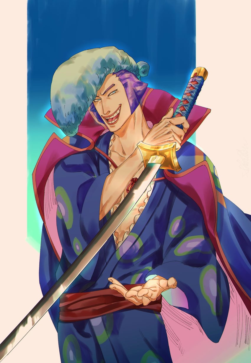 海贼王、传次郎 (海贼王) 1名男孩 蓝眼 蓝发 牛仔镜头 睫毛
