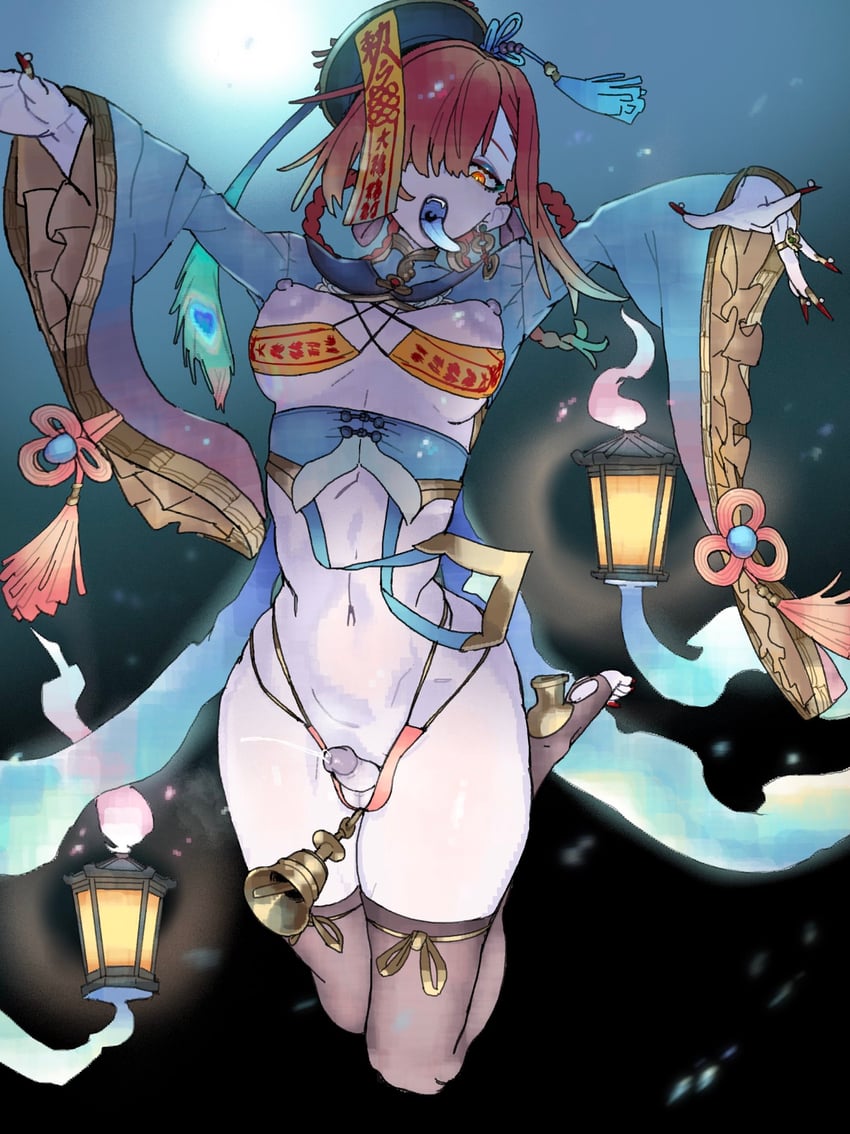 原创 1名女孩 铃铛 比基尼 黑色过膝袜 蓝舌头