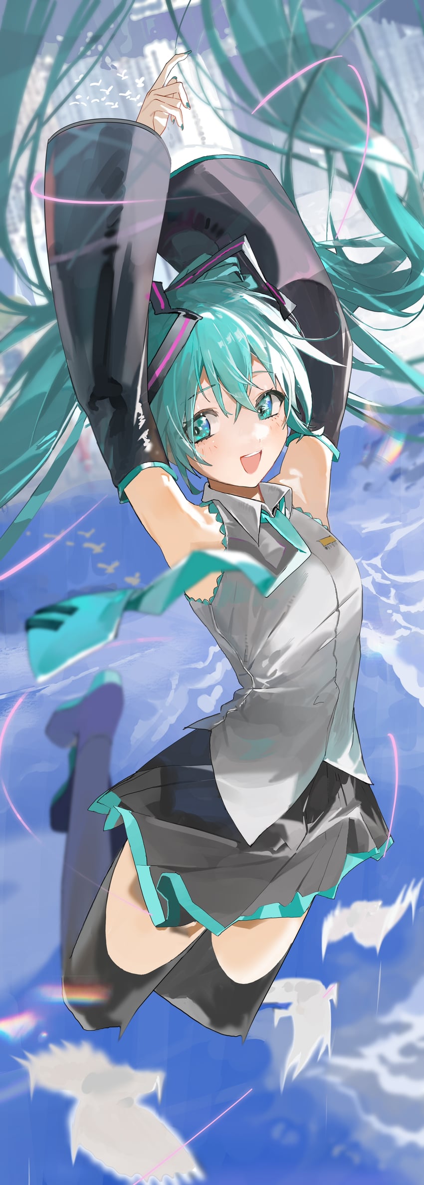 VOCALOID、初音未来 1名女孩 :D 水色瞳 水色发 水蓝色领带