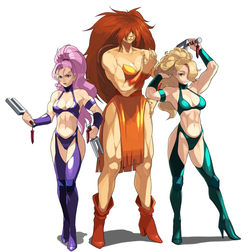 名将、brenda (captain commando)、卡罗尔 (队长密令) 3人女子 金发 蓝眼 靴子 乳房