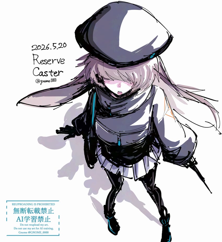 明日方舟、预备干员术师 (明日方舟) 1名女孩 兽耳 作者名 包 贝雷帽