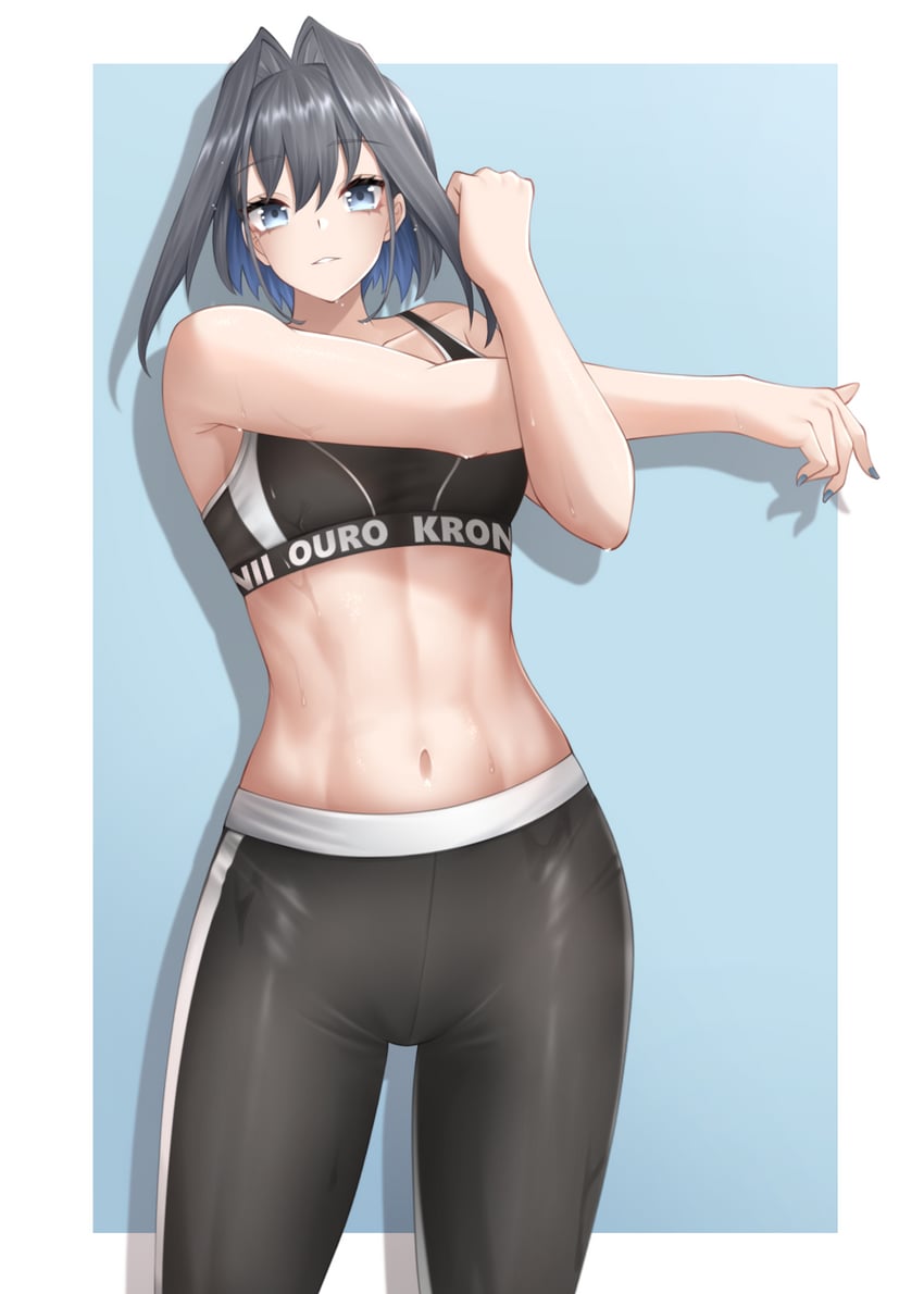 Hololive、Hololive英语、议会 (Kronii) 1名女孩 腹肌 替换服装 黑发 黑裤子