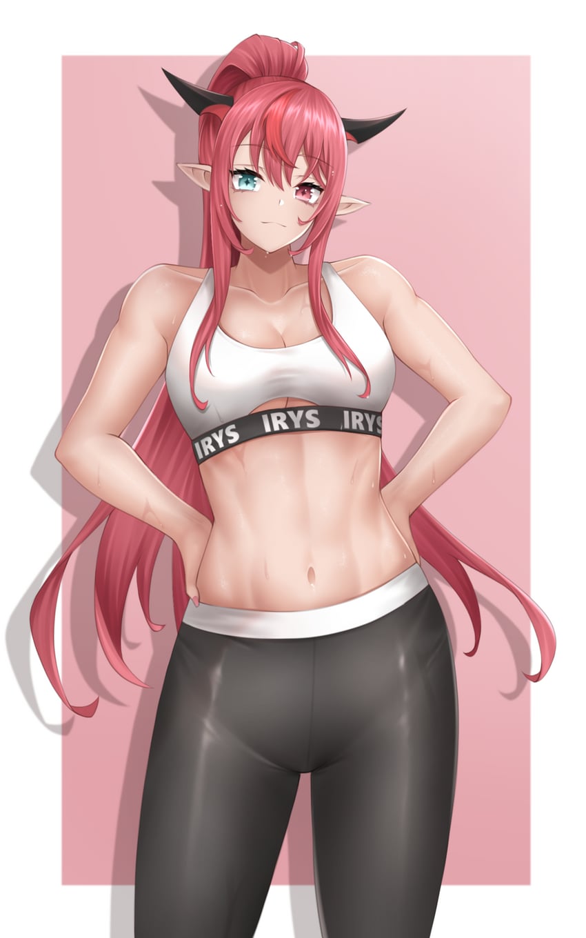 Hololive、Hololive英语、IRyS (Hololive) 1名女孩 腹肌 替换服装 水色瞳 黑角