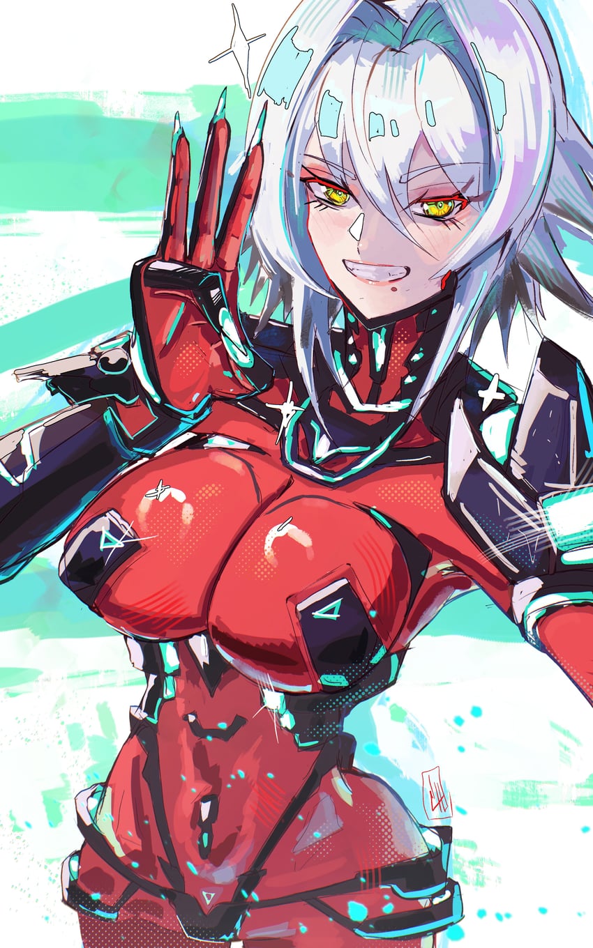 袜子事务所、Zentreya、Zentreya (赛博格) 1名女孩 脸红 紧身连体衣 乳房 乳沟