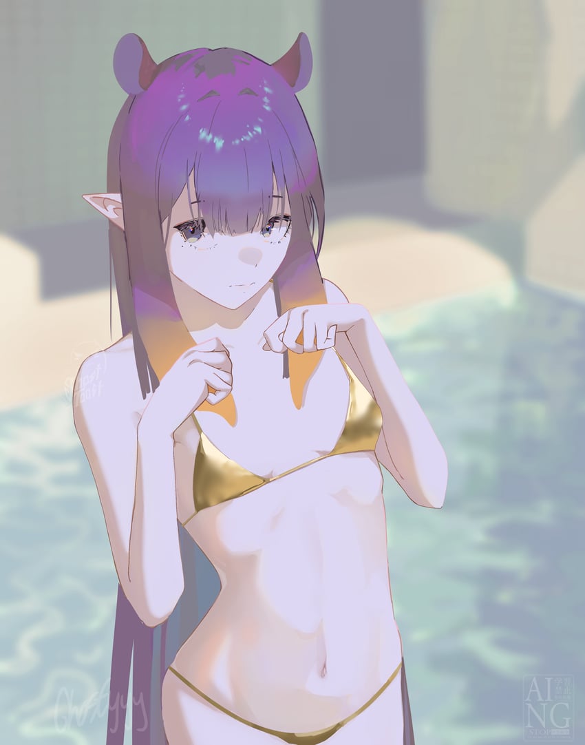 Hololive、Hololive英语、一伊那尔栖 1名女孩 替换服装 比基尼 乳房 闭嘴