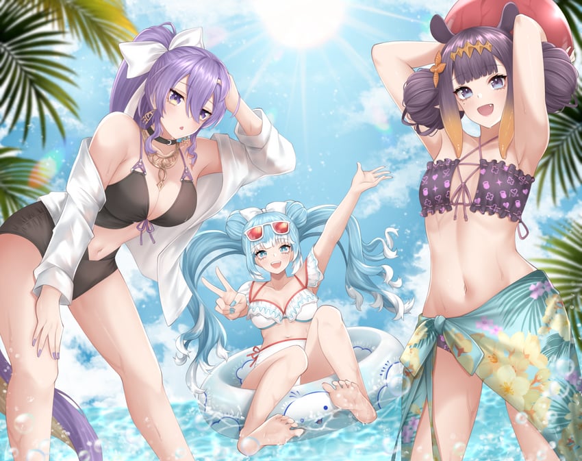 Hololive、Hololive英语、Hololive Indonesia 3人女子 :D 水色瞳 水色发 举手