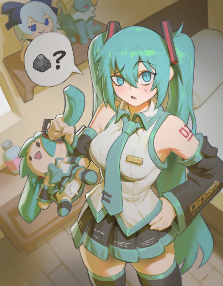 宝可梦、东方Project、VOCALOID 1名女孩 问号 水色瞳 水色发 水蓝色领带