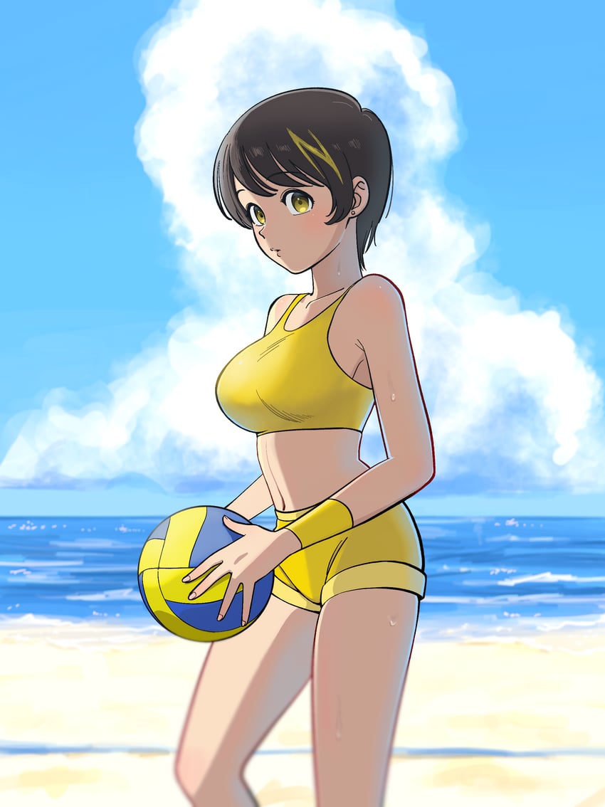 幕末志士频道、雾崎君是..、yukinoko (bakumatsu shishi channel) 1名女孩 海滩 黑发 金发 蓝天