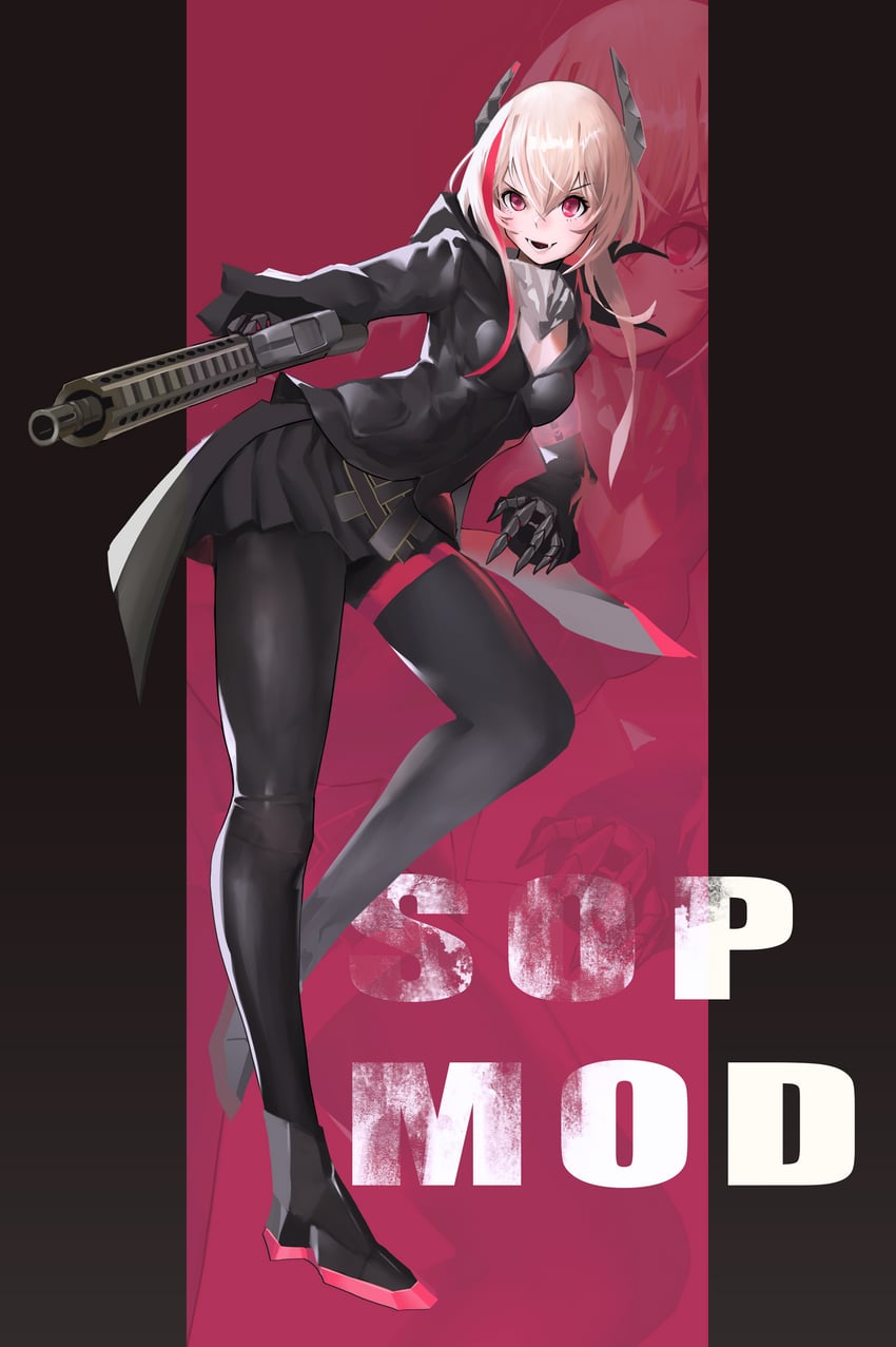少女前线、M4 SOPMOD II (少女前线) 1名女孩 突击步枪 黑色夹克 黑色连裤袜 黑色裙子