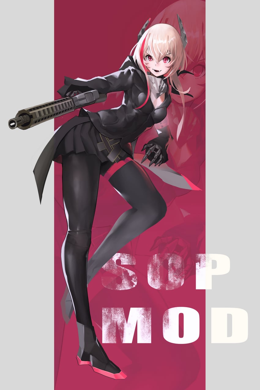 少女前线、M4 SOPMOD II (少女前线) 1名女孩 突击步枪 黑色夹克 黑色连裤袜 黑色裙子