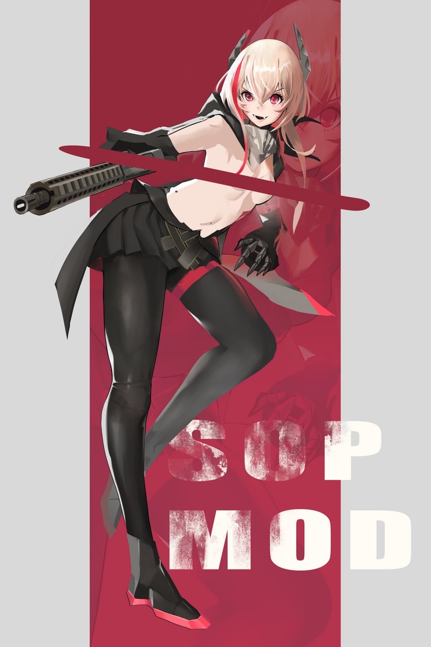 少女前线、M4 SOPMOD II (少女前线) 1名女孩 突击步枪 黑色连裤袜 黑色裙子 金发