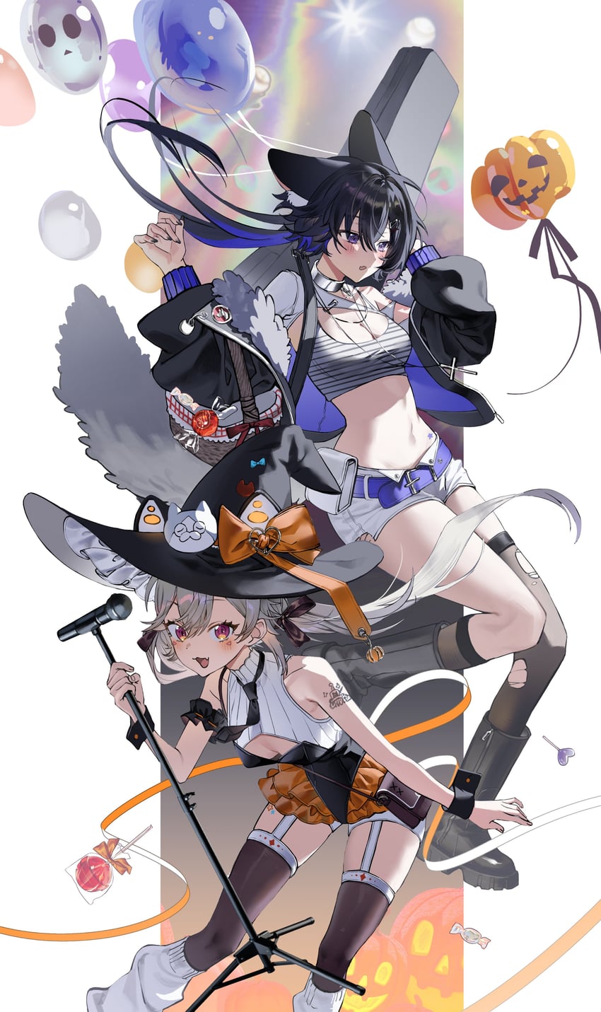 原创、VSPO!、一之濑优希 2名女孩 兽耳 气球 绷带 腰带