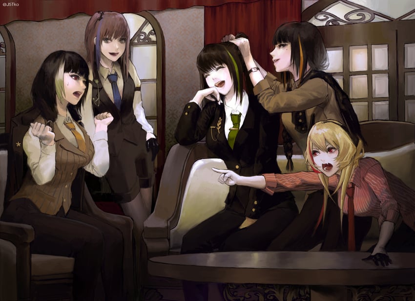 少女前线、M16A1 (少女前线)、M4 SOPMOD II (少女前线) 5名女孩 替换服装 单人沙发椅 作者名 黑色手套