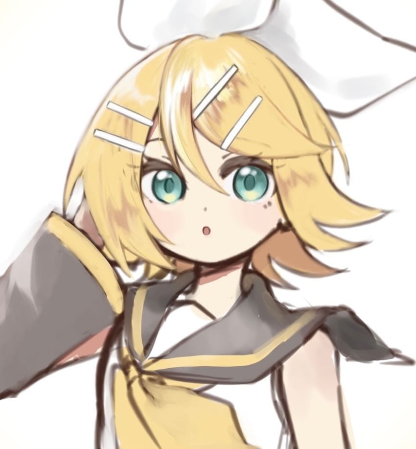 VOCALOID、镜音铃 1名女孩 水色瞳 露肩 黑色水手领 黑色袖子