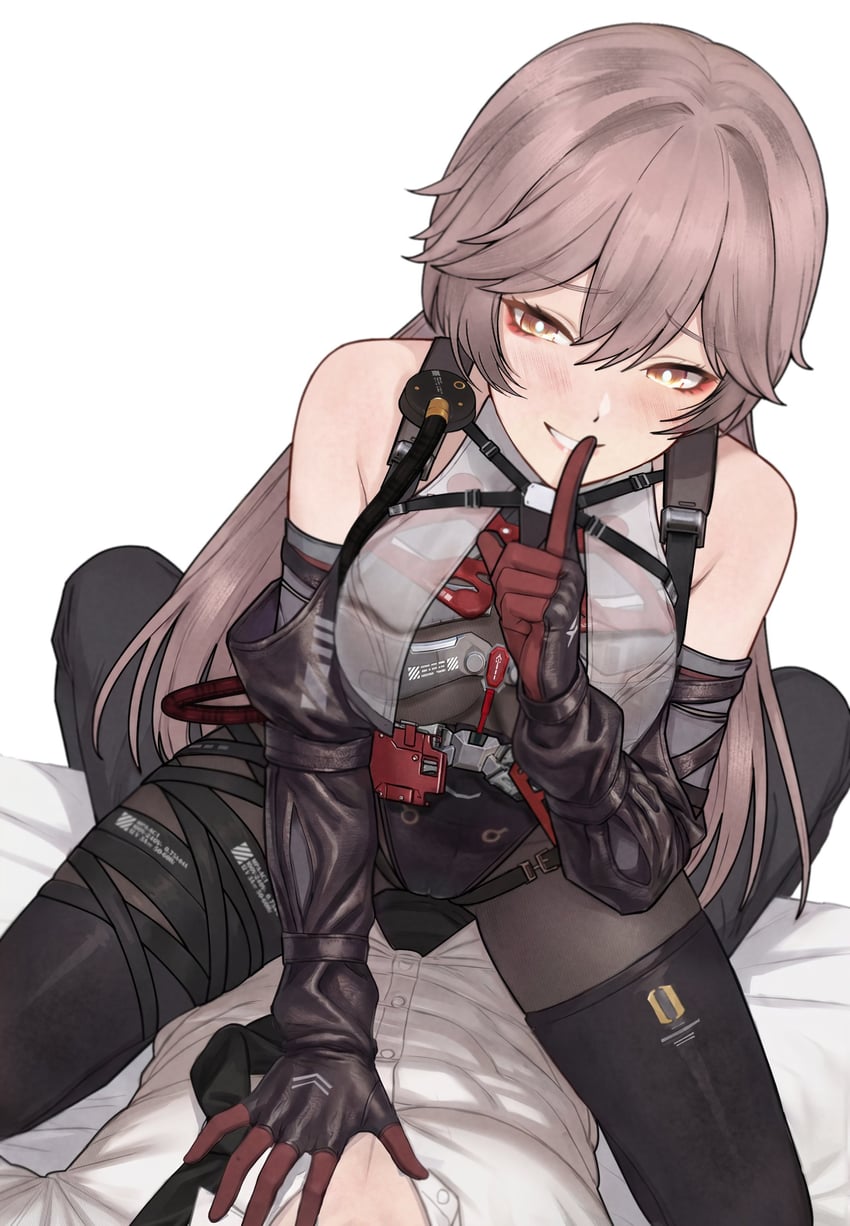 少女前线、少女前线2：追放、闪电 (少女前线2：追放) 1名男孩 1名女孩 露肩 黑色手套 黑色连裤袜