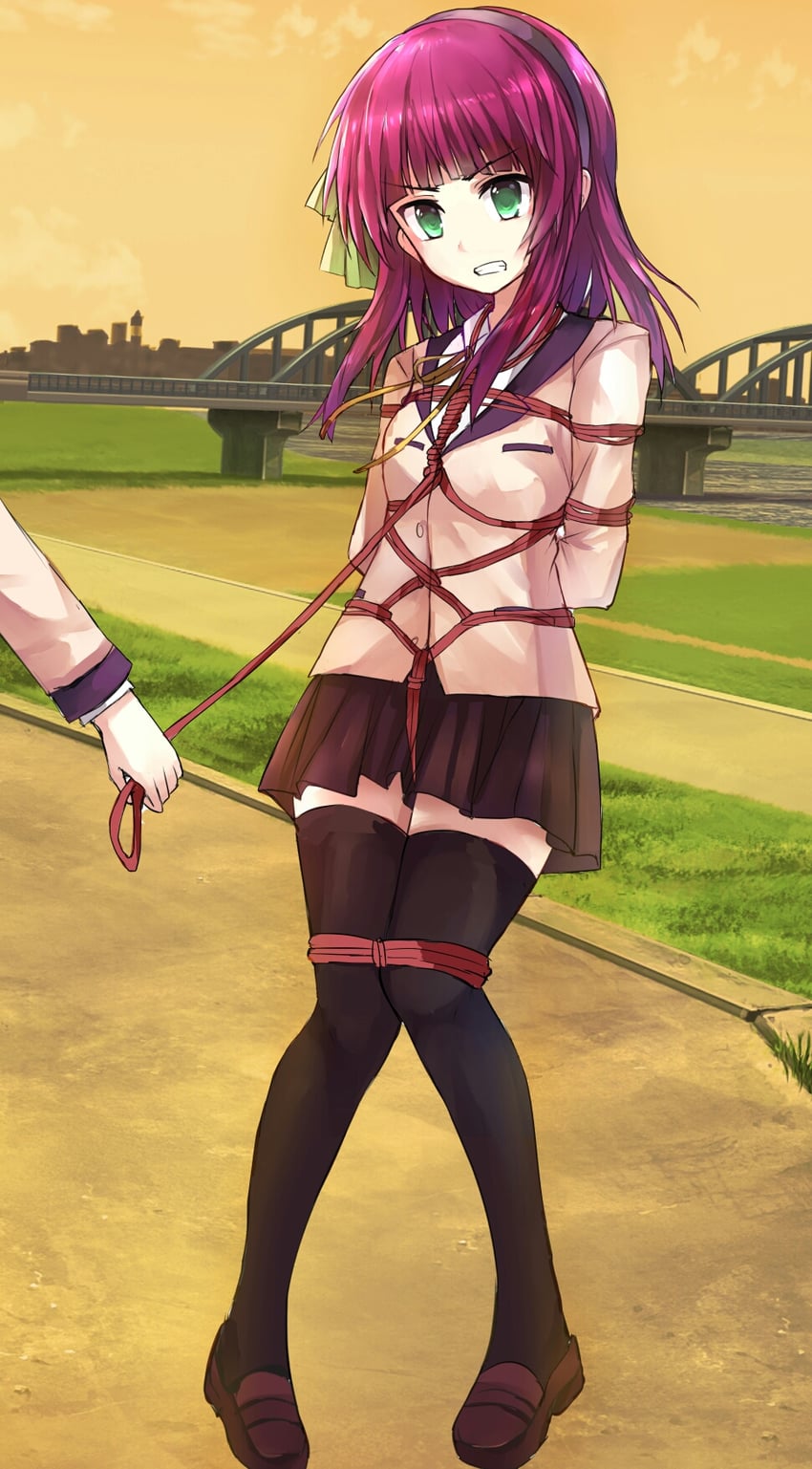 Angel Beats!、Angel Beats! Track Zero、中村由利 1名女孩 1个其他角色 双手背在身后 BDSM 黑色发带