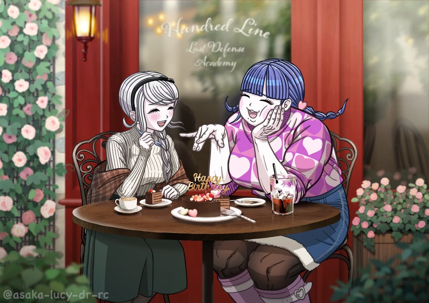 百日战线 -最终防卫学园-、桐藤希、茂代罗萌子 2名女孩 替换服装 生日 生日蛋糕 黑色发带