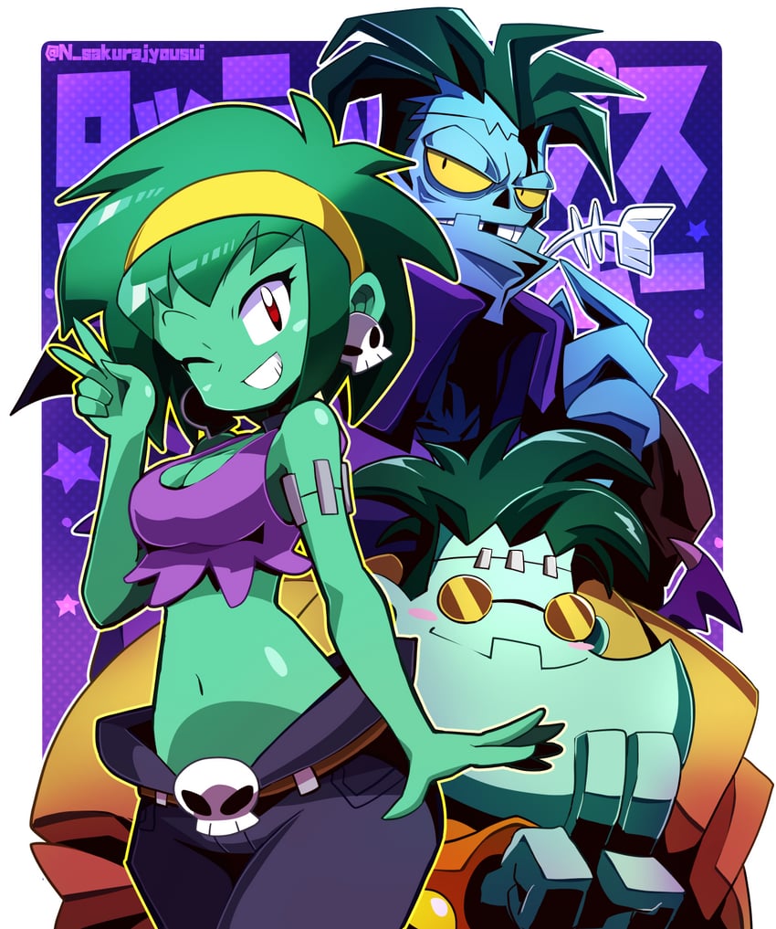 桑塔系列、艾伯纳·卡达佛、poe (shantae) 1名女孩 2个男孩 裸臂 腰带 黑瞳