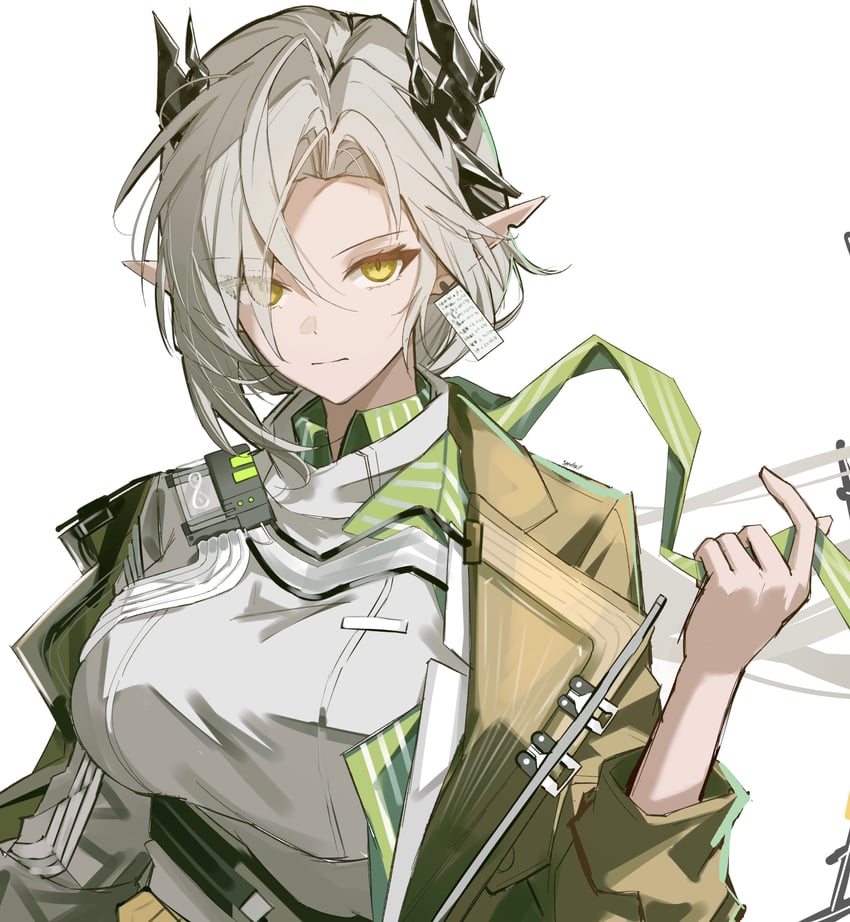 明日方舟、娜斯提 (明日方舟) 1名女孩 作者名 不对称角 黑角 乳房