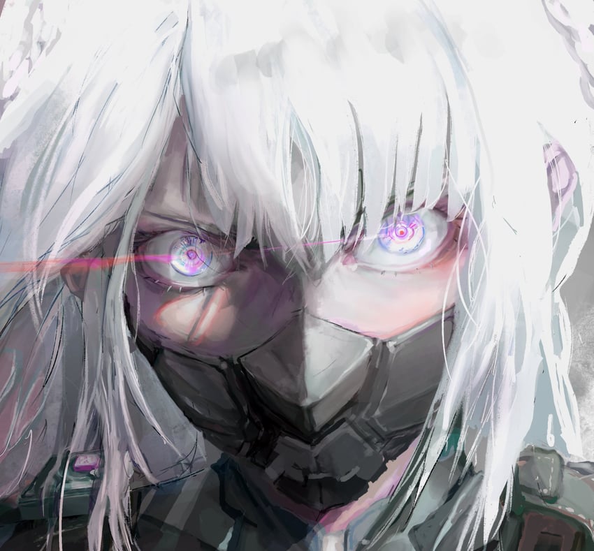 少女前线、少女前线2：追放、AK-15 (少女前线) 1名女孩 发光 发光的眼睛 面具 机械眼