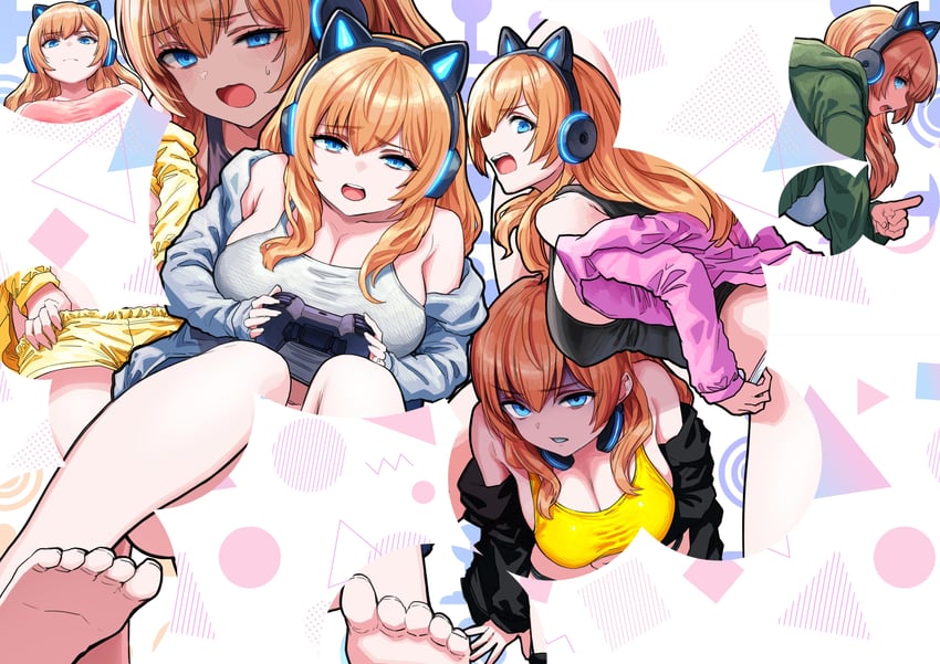 想要在你一脸嫌弃的情况下看你的内裤、kisaragi kokoro 1名女孩 兽耳耳机 兽耳 赤脚 黑色夹克