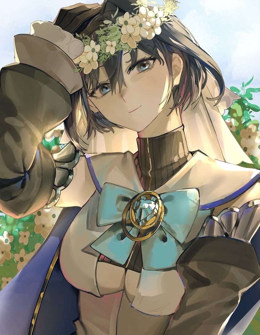 Hololive、Hololive英语、议会 (Kronii) 1名女孩 黑色手套 黑发 蓝色蝴蝶结 蓝色披风