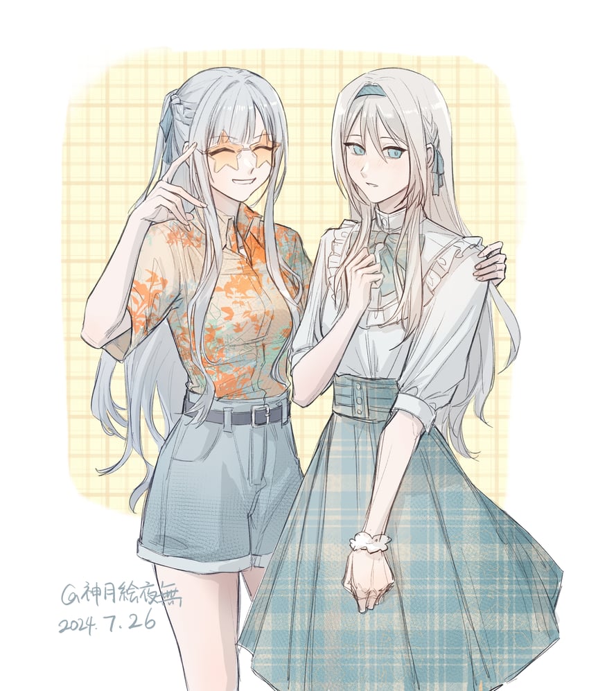 少女前线、AK-12 (少女前线)、AN-94 (少女前线) 2名女孩 水色瞳 脸红 有领衬衫 发丝垂在眼睛之间