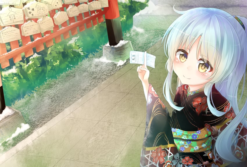 Angel Beats!、立华奏 1名女孩 替换服装 黑色和服 脸红 闭嘴