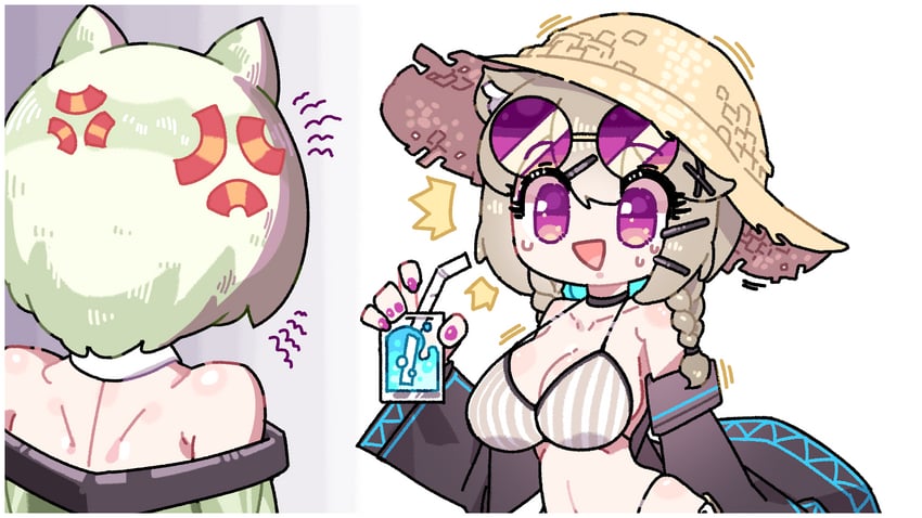 明日方舟、凯尔希 (明日方舟)、宴 (明日方舟) 青筋 金发 辫子 乳房 乳沟