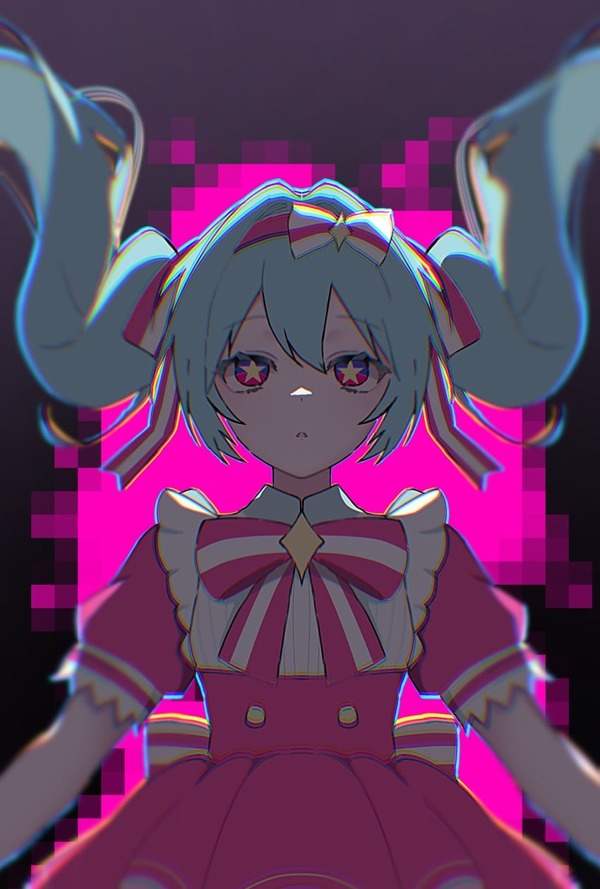 立刻轮回 (Vocaloid)、VOCALOID、初音未来 +_+ 1名女孩 手臂在画面外 蓝发 蝴蝶结