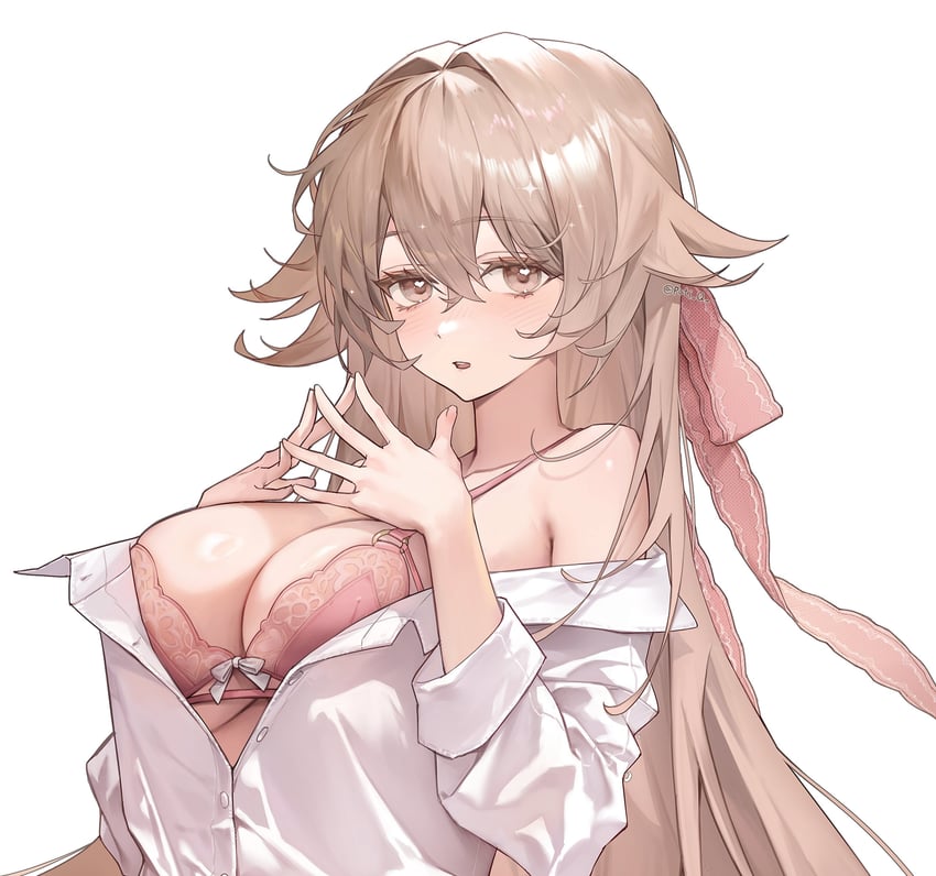 原创 1名女孩 露肩 脸红 蝴蝶结 胸罩