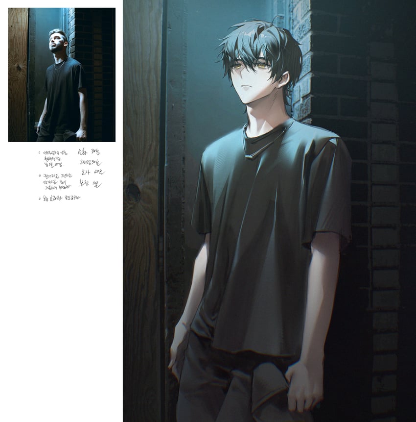 原创 1名男孩 黑发 黑裤子 黑衬衫 牛仔镜头