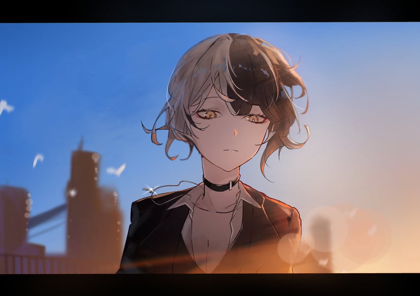 Hololive、Hololive英语、诗织·诺维拉 1名女孩 替换服装 黑色项圈 黑发 黑色夹克